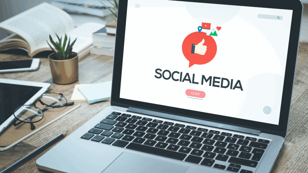 social media icon with laptop
